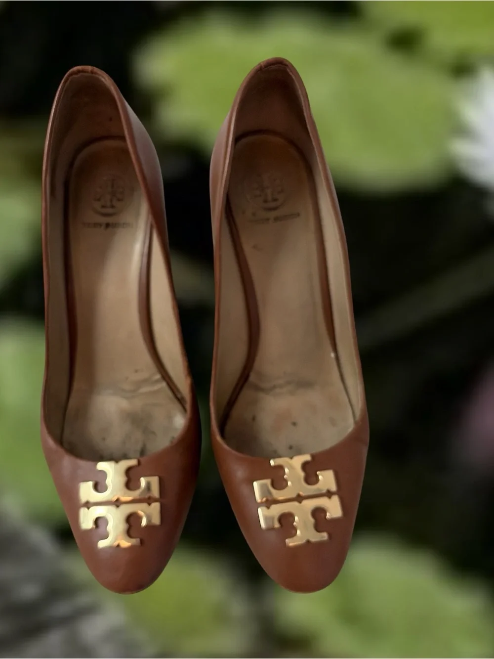 Tory Burch Brown Leather Logo Wedge Heels